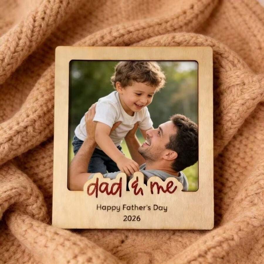 Dad & Me 2026 父親節木製相框 4.8x5.5 英吋桌面相框 刻印 Happy Father's Day 紀念相片架 兒子/女兒送給爸爸/爸爸的禮物 家居裝飾 - A - 查看 1