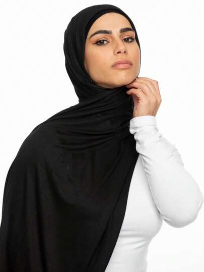 1pc Women's Minimalist Classic Solid Color Elegant Casual Scarf, Premium Knitted JERSEY HIJAB Modal Headscarf, Long Headband Style Hijab, Suitable For Daily Life, Travel And Gathering Occasions
