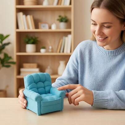 1pc Miniature Flocked Single Sofa Chair, 1:12 Scale Dollhouse Furniture Model, Realistic Texture Mini Armchair Decor, Micro Landscape Scene Decoration, DIY Dollhouse Accessory, Photography Prop