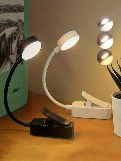 1pc Clip-On Book Reading Light, Mini Portable Eye-Protection Desk Lamp, Battery Powered, 3 Color Temperature Stepless Dimmable Soft Light Book Lamp, Suitable For Bed Reading, Dorm Essential Book Accessory, Fun Holiday Gift For Book Lovers, Home Decor Light