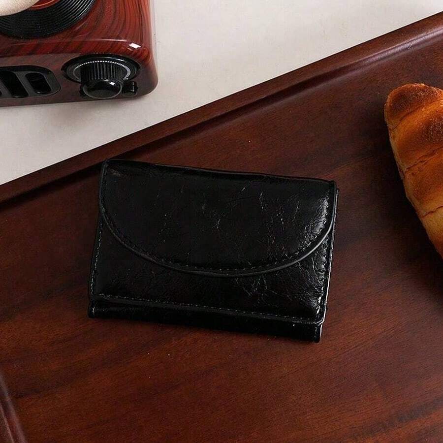 Black Japanese Style Coin Purse Wallet Women Mini Short Small Wallet - Black - View 1
