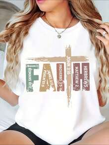 Faith Cross Bible Verse Christian Women's Shirt,With Scripture Quotes,Providing Support For Religious Inspiration And Spiritual Encouragement,220Gram - 白色 - 查看 1