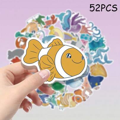 52pcs Ocean Creature Pattern Stickers/Vinyl Material/Suitable For Car Decoration/Bumper Stickers/Laptop Stickers/Can Be Used As Party Gifts And Rewards, Easy To Share With Friends