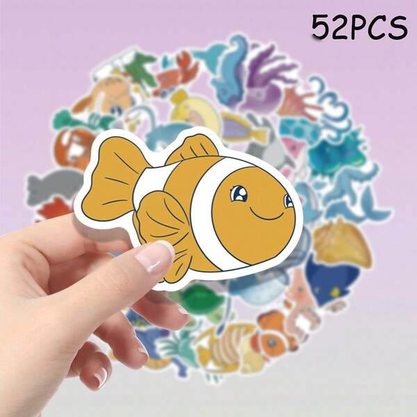 52pcs Ocean Creature Pattern Stickers/Vinyl Material/Suitable For Car Decoration/Bumper Stickers/Laptop Stickers/Can Be Used As Party Gifts And Rewards, Easy To Share With Friends
