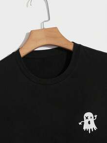 Camisetas de hombre con corte, cuello redondo, hombros caídos, manga corta, estampado de graffiti, frescas, informales y de algodón de verano - Negro - Ver 2