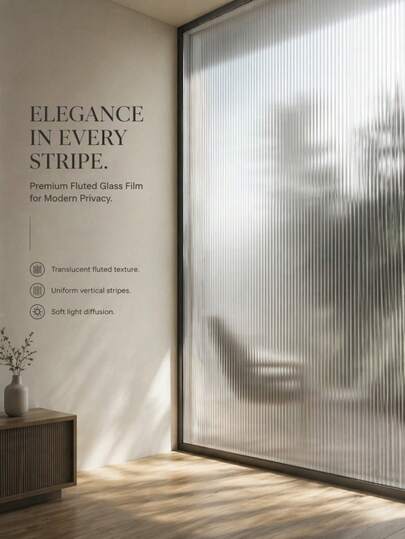 Reeded Privacy Film - Frosted Glass Tint, Decorative Window Decals For Home & Office, UV Blocking, Non-Adhesive