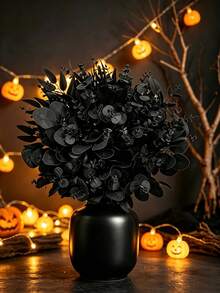 20/4pcs Halloween Black Artificial Branches, Halloween Artificial Pine Tree Flowers, Black Artificial Eucalyptus Branches With Leaves, Halloween Artificial Eucalyptus Flowers, For DIY Vase Bouquet, Gothic Home Style, Room Decor, Autumn Decor - Multicolor - View 8