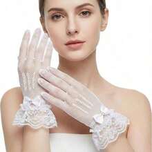 1 Pair Women's Lace Bow Touchscreen Sun Protection Gloves, Thin Anti-Slip UV Gloves, Suitable For Driving, Cycling, Daily Outdoor, Bridal Wedding Accessories - White - View 11