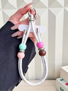 1pc Handmade Beaded Phone Lanyard, Premium Creative Wrist Strap, Unique Color Block Beaded Anti-Loss Wrist Rope, Sturdy Short Wrist Strap, Durable Nylon Braided Anti-Theft Lanyard, Suitable For Bags, Keys, Cameras, With Divider - Multicolor - View 7