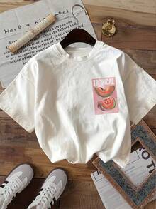 Camiseta de verano estampada de manga corta para mujer, top para mujer, tejido de algodón puro, corte regular.blusas para mujer playeras de mujer blusas casuales para dama conjuntos de mujer - Blanco - Ver 2