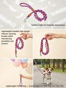 Trela de animal de estimação macia, confortável e durável em nylon trançado, estilo moda em 3 cores rosa, azul e vermelho, adequada para Bichon, Teddy e outros cães pequenos, adequada para passear com cães e gatos (não adequada para cães de tamanho médio e grande) - Multicolorido - Ver 4