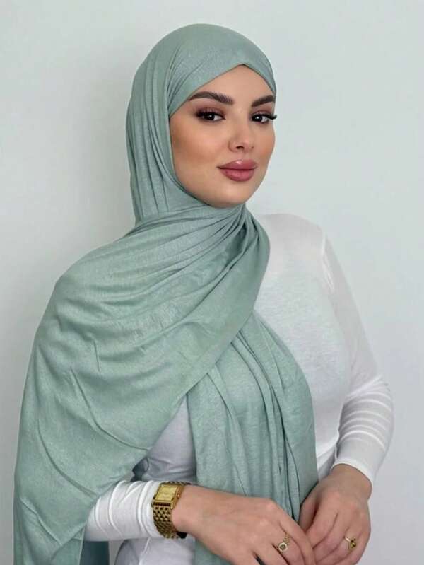 1pc Women's One-Piece Knitted Hijab, Solid Color Pre-Sewn Slip-On Muslim Headscarf, High Elastic Soft Modal Cotton Shawl, Full Coverage Islamic Headwrap For Daily Wear