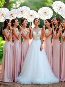 6/1pc Vintage White Paper Umbrella – 39.98cm, Foldable And Portable, Perfect For Weddings, Festivals And Home Decor, Sun Protection, Artistic Design, Photography Parasol - Creamy White - View 3