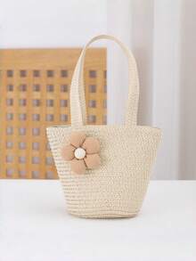1pc Minimalist Floral Pattern Straw Crossbody Bag For Spring/Summer - Hand-held Flowers - View 7