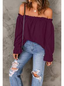 Spriolim - Blusa de gasa de manga larga con volantes y hombros descubiertos para mujer - 29 Boho Naranja - Ver 2