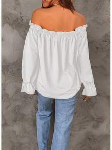 Spriolim - Blusa de gasa de manga larga con volantes y hombros descubiertos para mujer - 28 Estampado floral bohemio - Ver 4