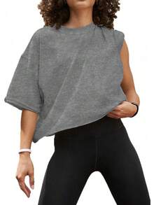 Camisetas Cortas de Manga Corta para Mujer, Estilo Casual, Básicas, de Algodón, para Yoga, Running y Deportes - Naranja - Ver 10