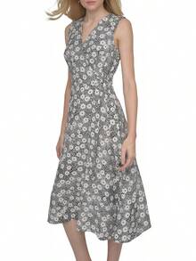 DKNY Vestido de Manga Corta con Cuello Barco y Lazo Frontal VestidoMujer - Ciruela chocolate - Ver 13