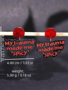 1對獨特趣味個性精緻勵志優雅標語「MY.Trauma Made Me 'spicy'」壓克力耳環 女款日常穿戴飾品 - 彩色 - 查看 5