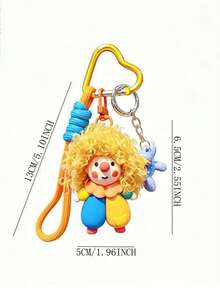Cute 3D Curly Hair Clown Plush Bag Charm, Exquisite Handmade Resin Pendant With Heart-Shaped Clasp And Braided Hanging Rope, Fashionable And Adorable Backpack Accessory, Suitable For Back To School Decoration, Children's Birthday Gift, Also Can Be Used As Decoration For Daily Handbag Or Car Key - Multicolor - View 3