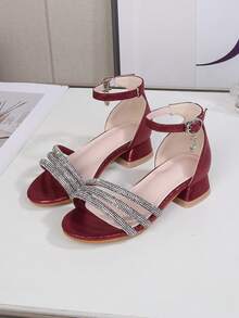 Summer New Fashion Rhinestone Peep Toe High Heel Sandals For Girls, Versatile Princess Shoes For Party, Wedding, Performance, Suitable For Toddler, Little, Big Kids - Burgundy - View 13