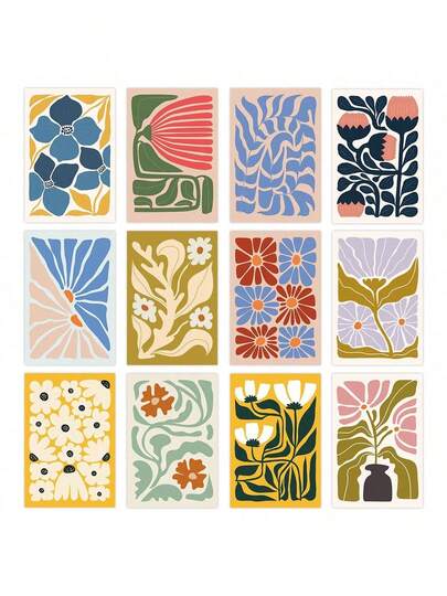 Set de 12 tarjetas vintage con flores tropicales, elementos de ramos de flores botánicas coloridas, tarjetas decorativas para pared del hogar, accesorios creativos para fotos e información