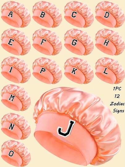 1pc A-Z Letter Satin Hair Bonnet, Lightweight Anti-Frizz Cap For Sleepover, Hotel Stay, Short Trip & Daily Commute, Portable For Women Hair Care