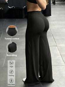 High-Waisted Yoga Pants With A Lifting Effect, Stretchy Athletic Pants That Slim The Waist And Abdomen, Soft And Comfortable Casual Fitness Pants, Black - 黑色 - 查看 1