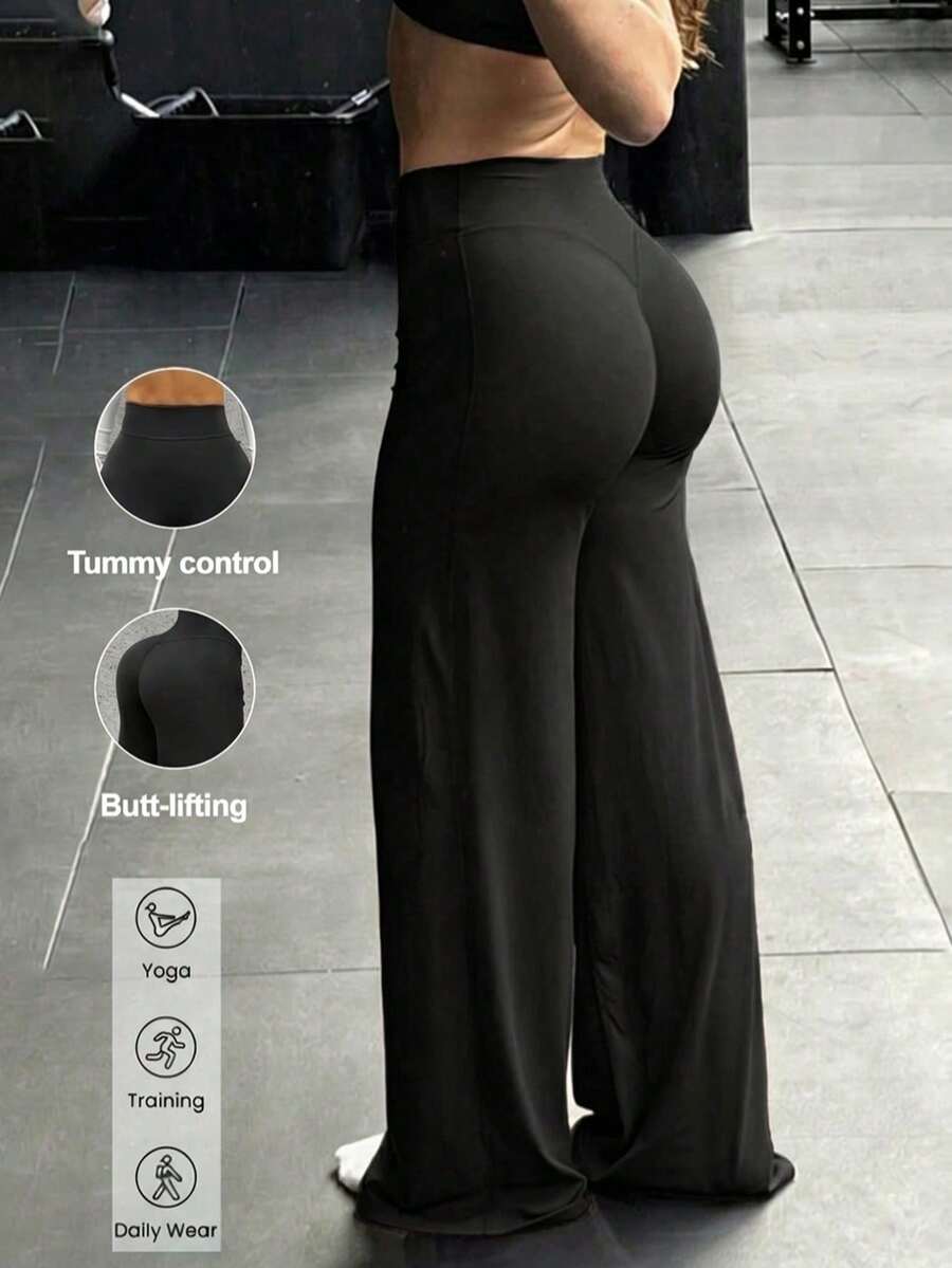 High-Waisted Yoga Pants With A Lifting Effect, Stretchy Athletic Pants That Slim The Waist And Abdomen, Soft And Comfortable Casual Fitness Pants, Black - 黑色 - 查看 1