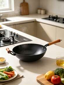 1 Piece Iron Wok, Fast Heat Conduction, Delivers Delicious Stir-Fries, Compatible With Gas Stoves, No Spillage While Tossing Food, Wear-Resistant And Long-Lasting - View 3