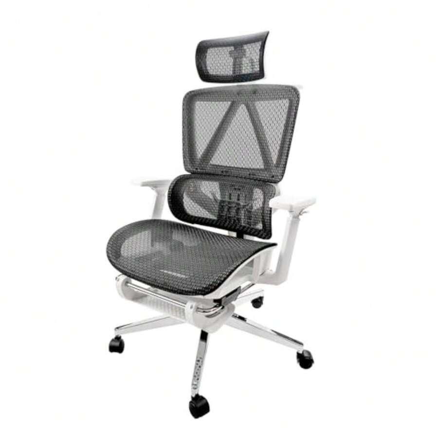 AOKU Silla de Oficina Premium, Silla de Escritorio con Respaldo Alto, Ergonómica con Soporte Lumbar Ajustable. Giratoria. Reposa Brazos. Reposa Pies - Blanco Negro - Ver 1