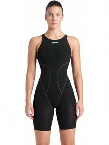 Arena Arena Women's Powerskin Impulso Kneeskin Swim Racing Suit Open Back Short Leg Traje de baño de una Sola Pieza Mujer - Rosa impactante/verde agua - Ver 9