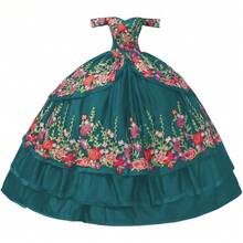 Vestidos de quinceañera con bordado floral con hombros descubiertos y temática mexicana, vestido de baile para mujer 2023 - Vino - Ver 9