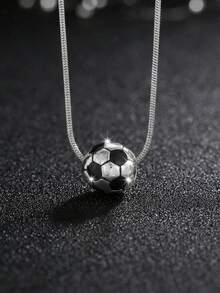 1pc Exquisite Fashion Hip-Hop Style Gold & Silver 3D Football Pendant Stainless Steel Necklace, Gold & Silver Exquisite Snake Chain Sports Jewelry, Suitable For Women Daily Wear, Perfect Gift For Football Lovers - Multicolor - View 2