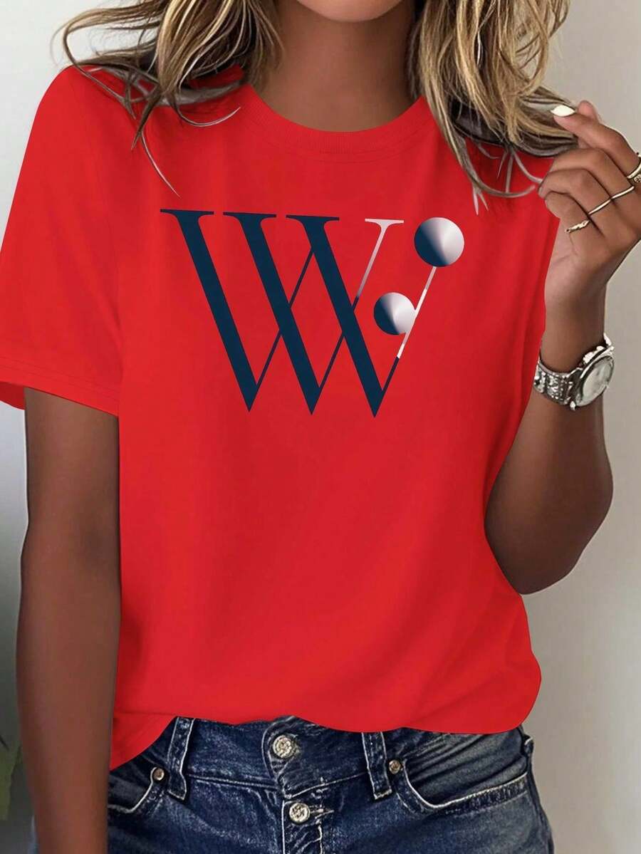 Printed Camisole - 1 Piece Women's Camisole With Modern Minimalist WW Logo - Casual Loose Style, 100% Pure Cotton, Summer Y2K Blouse, Graduation Season Beachwear For Women - 紅色 - 查看 1