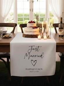 Personalized Wedding Table Runner, Custom White Polyester Linen Fabric Bride & Groom Table Runner (Includes Surname And Date), Elegant Wedding Reception Decor Sign - Multicolor - View 3