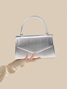 1 Piece White PU Material Flap Clutch Bag With Luxury Metal Decoration, Showing Fashion And Elegance, Suitable For Holding, Carrying, Wearing On The Shoulder Or Crossbody, P - 柔和淡色 - 查看 1