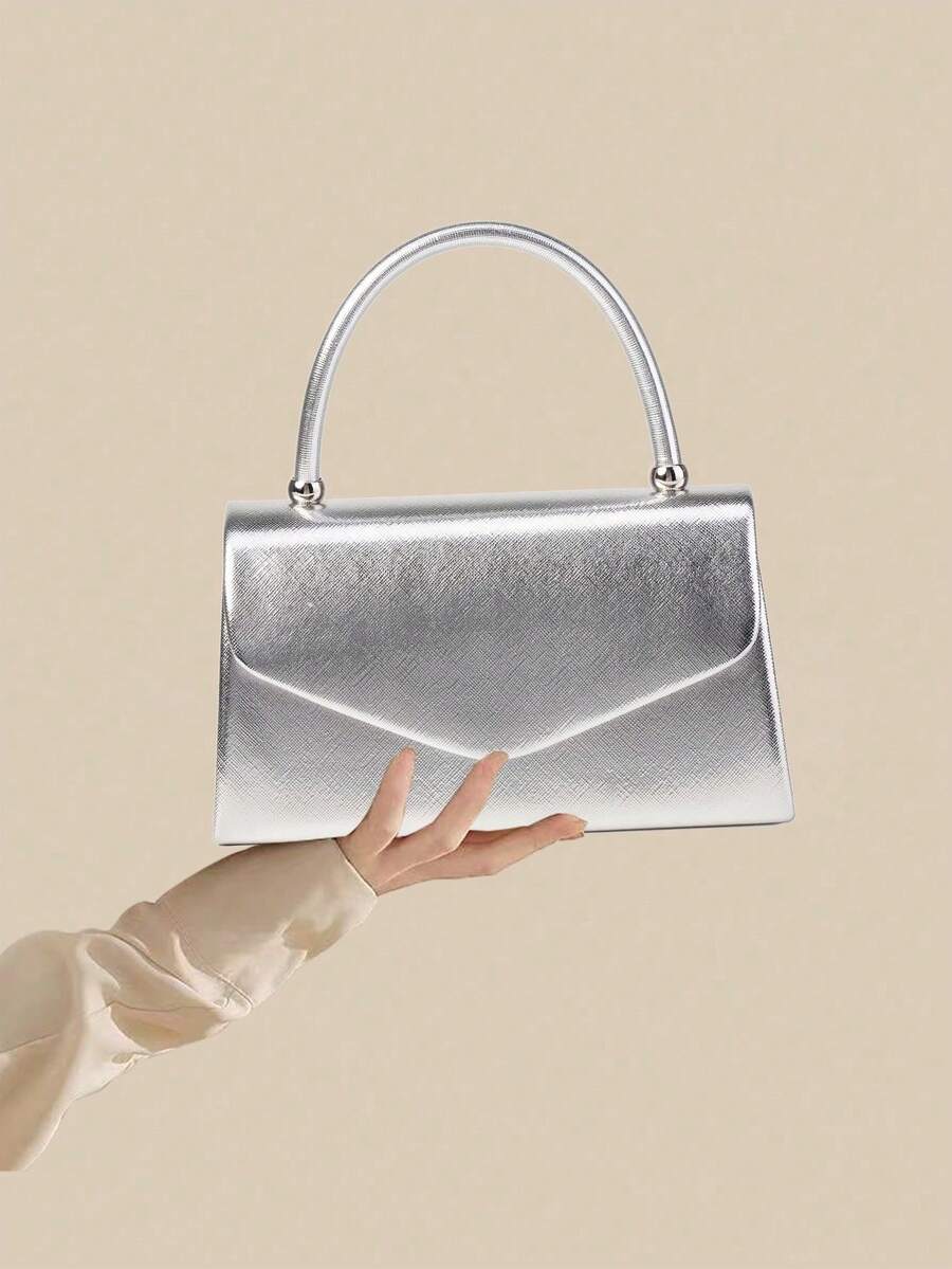 1 Piece White PU Material Flap Clutch Bag With Luxury Metal Decoration, Showing Fashion And Elegance, Suitable For Holding, Carrying, Wearing On The Shoulder Or Crossbody, P - 柔和淡色 - 查看 1