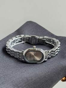 1pc Gold/Silver Square Bamboo Pattern Quartz Watch, Suitable For Daily Wear, Birthday Gift, Christmas Gift - Silver - View 8