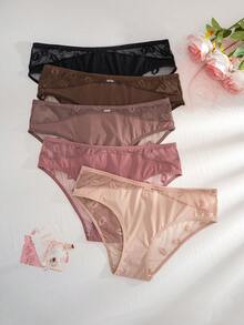 5pcs Women's Lip Mesh Jacquard Patchwork Comfortable Plus Size Triangle Panties - Multicolor - View 4