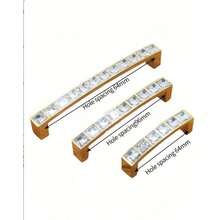 6 pièces/1 pièce Poignée de tirage en métal cristal, poignée de porte de meuble carrée transparente avec strass à double trou dorée brillante à la mode, convient pour armoire à vin, meuble, tiroir ; style à trou unique, espacement des trous 16, 32, 64, 96, 128 mm - A - Voir 3