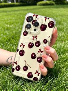 1 unidad Patrón de lazo de cereza Funda para iPhone 17 PROMAX,Esquinas con airbag antichoque reforzado, tarjetero oculto trasero para tarjetas y carnets. Cuenta con diseño elegante, ideal para uso diario y viajes. - transparente (transparente) - Ver 4