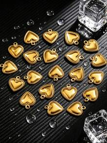 20pcs Stainless Steel 18K Gold Plated Pendants: Red Heart Shaped Pendant, Earrings, Bracelet And Necklace - DIY Jewelry Making Supplies - Pendants - View 6