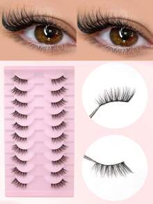 10 Pairs Half-Eye Dense Curly Soft Black Stem Natural Fluffy Faux Mink Eyelashes, Eye-Tail Lengthening, Lightweight Comfortable One-Piece False Eyelashes For Beginners - View 7