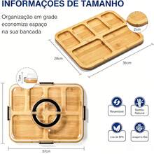 Tábua de Frios de Bambu com Tampa e Alça, Bandeja de Queijos Portátil, Perfeita para Acampamentos e Festas com Buffet Frio - Cor natural - Visão 5