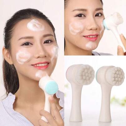 1pc Double-Sided Facial Cleansing Brush, Manual Face Wash Brush, Soft Silicone Pore Cleansing Brush, Exfoliating Skincare Massage Tool, Deep Pore Cleansing, Facial Exfoliating Cleansing Brush, Daily Skin Radiance, Blue Upright Handle Design