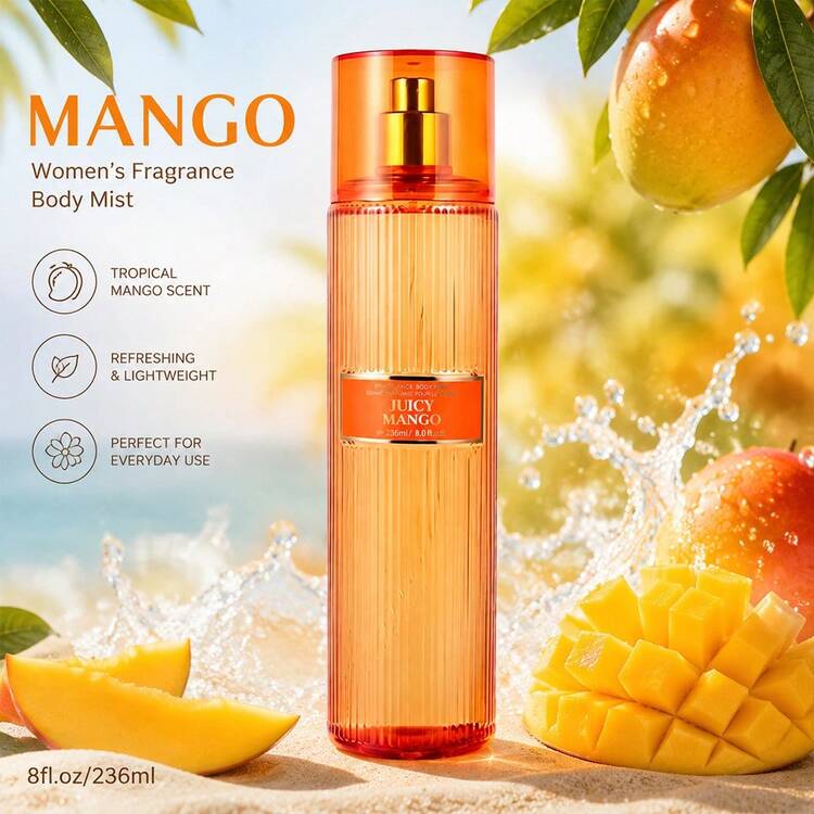 Wish 8.0 Fl Oz Women's Body Mist – Mango & Black Currant Pink Pepper – Orris Jasmine Lotus Patchouli Brown Sugar Vanilla – Designer Inspired Fruity Floral Scent – Refreshing Long Lasting For Party, Everyday Use – Ideal Gift For Girlfriend, Best Friend,Mom - Juicy Mango - 查看 2