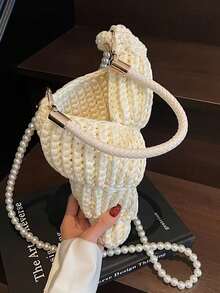 Hand-Woven Seashell Wallet - Crossbody Backpack Style, With Pearl Chain, Bohemian Style Pearl Chain Shoulder Strap, Women's Holiday Beach Accessory - Neon - View 1
