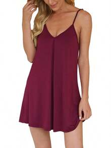 Camisón AUHEGN para Mujer, Ropa de Dormir Holgada, Vestido de Pijama con Cuello en V, Camisón Suave sin Mangas - Púrpura/Ombre Force. - Ver 7