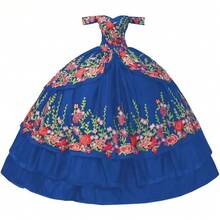 Vestidos de quinceañera con bordado floral con hombros descubiertos y temática mexicana, vestido de baile para mujer 2023 - Vino - Ver 1